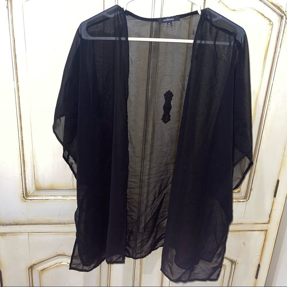 4/$25 - Ambiance Black Sheer‎ Batwing Open Shawl - Size Medium